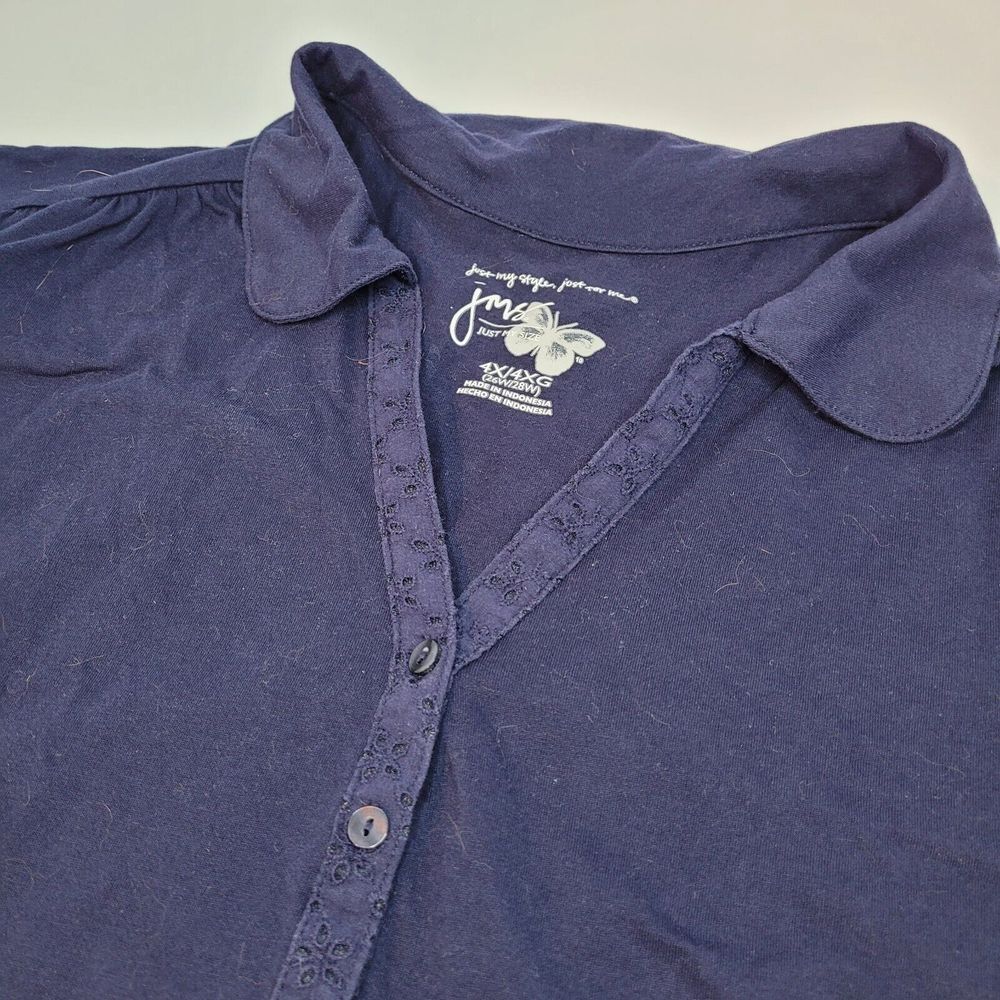 Just My Size Polo Shirt Womens 4X Navy Blue Excellent Eyelet Trim Short‎ Sleeve